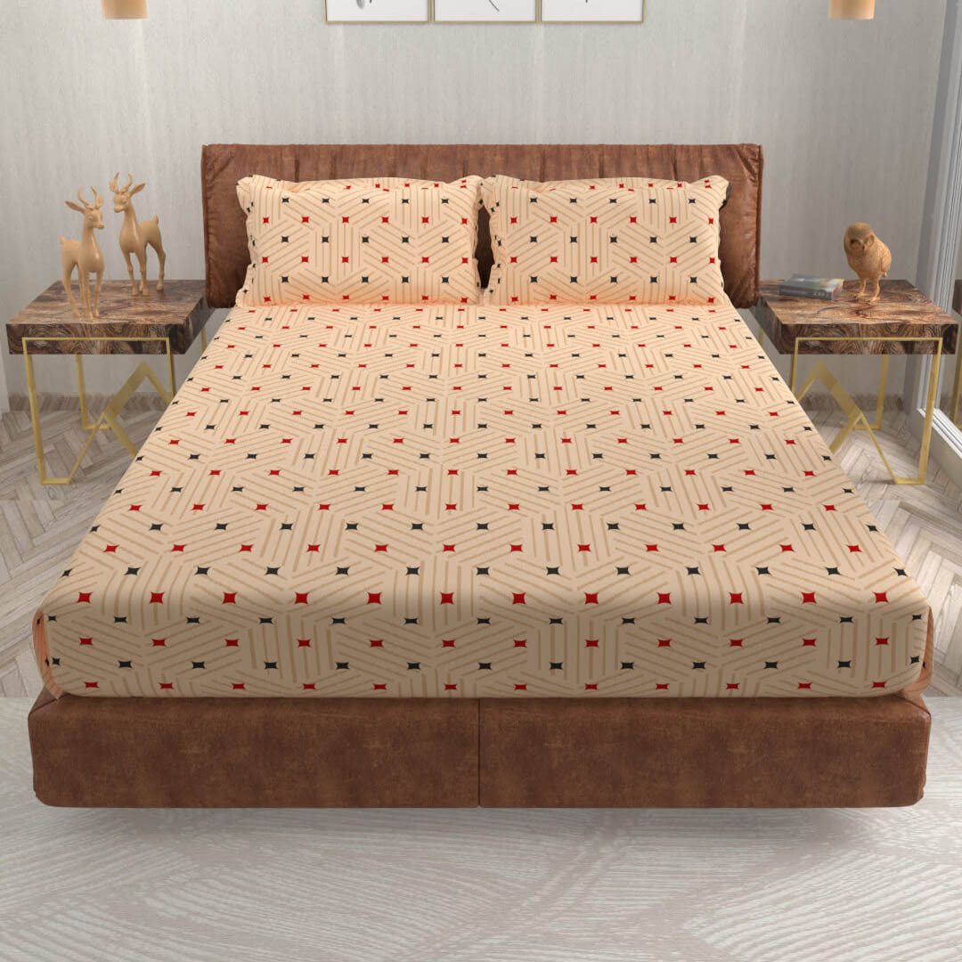 buy pastle orange geometric super king size cotton bedsheets online – side view